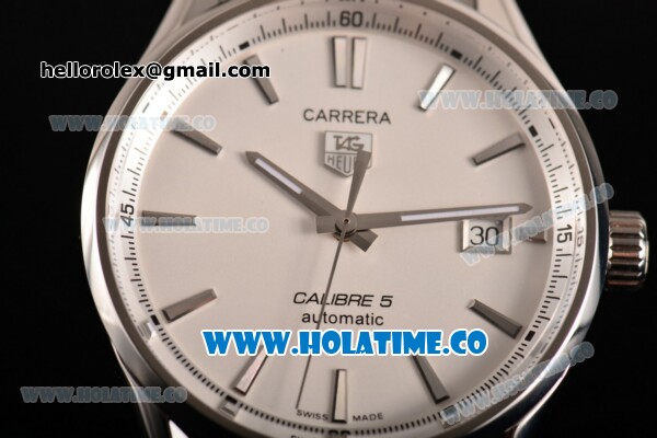Tag Heuer Carrera Calibre 5 Automatic Swiss ETA 2824 Automatic Full Steel with White Dial and Stick Markers - Click Image to Close